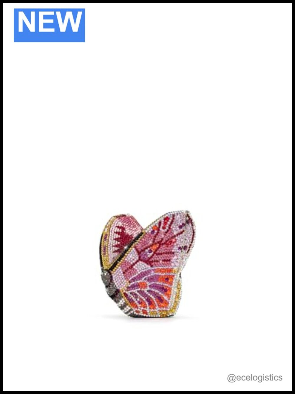 Crystal Butterfly Rhinestone Clutch with Detachable Gold Strap
